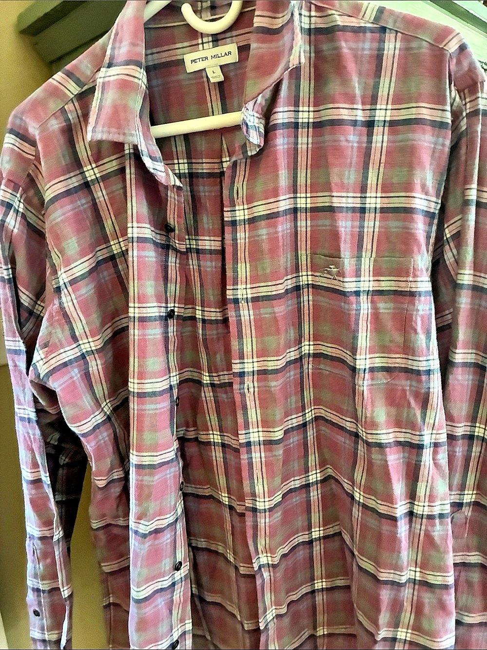 Peter Millar Men's Plaid light-weight flannel Cotton Shirt Size Large